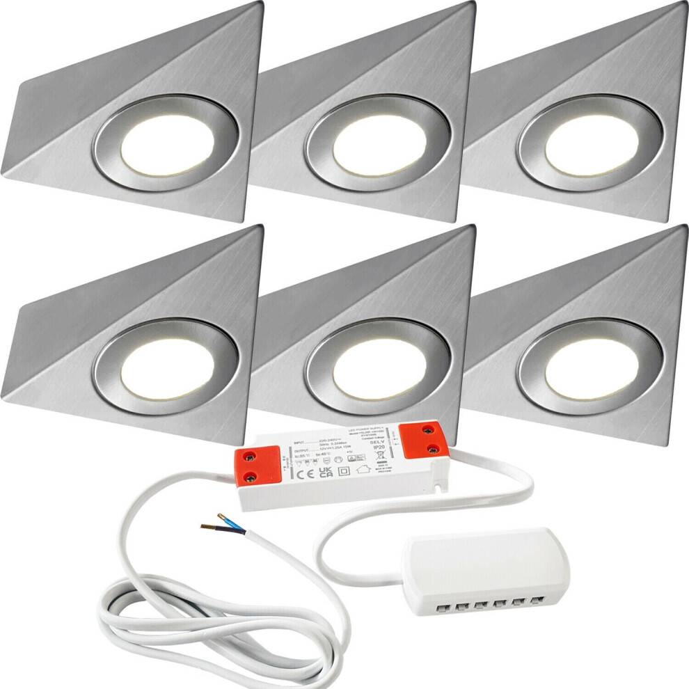 6x 2.6W Kitchen Pyramid Spot Light & Driver Stainless Steel Natural Cool White