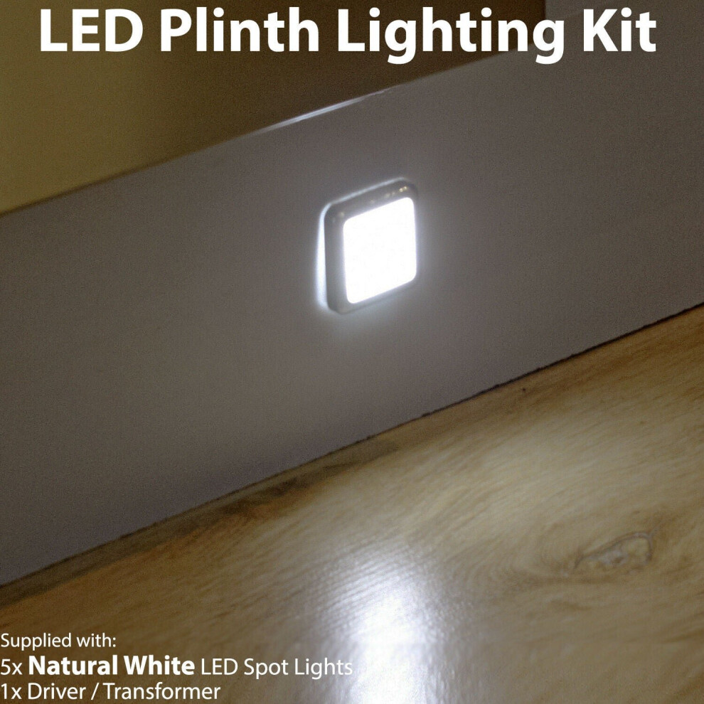 Square LED Plinth Light Kit 5 NATURAL WHITE Spotlights Kitchen Bathroom Panel