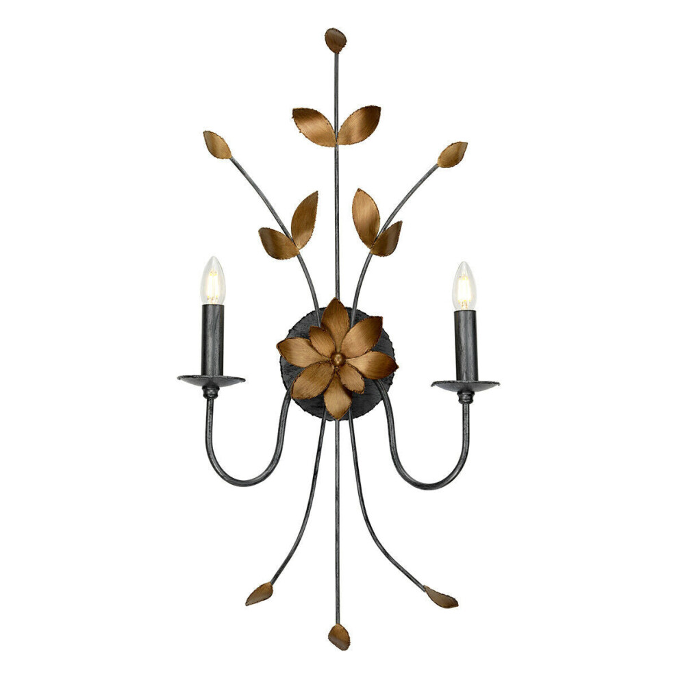 Twin Wall Light Sconce Gun Metal and Gold LED E14 60W Bulb