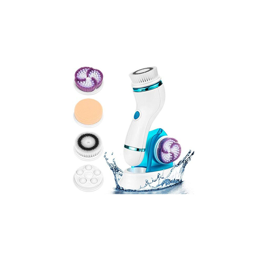 4 in 1 Facial Cleansing Brush - Rechargeable Face Brush Set - IPX65 Waterproof Electric Rotating Face Scrubber for Deep Cleaning, Exfoliating, Bl