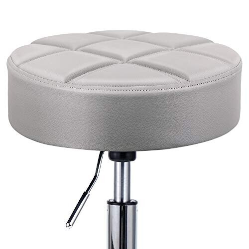 Leader Accessories Swivel Stool Round Rolling Stools Adjustable Work Stool with 5 Wheels (Light Grey / seat cushion ?14") 2