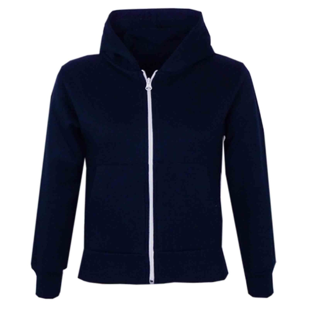 (9-10 Years, Navy Plain) Kids Girls Boys Plain Fleace Zip Up Style Hoodie