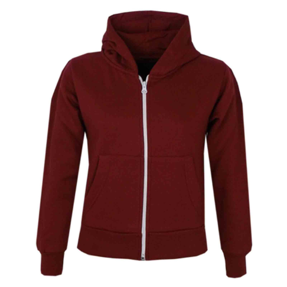 (13 Years, Wine) Kids Girls Boys Plain Fleace Zip Up Style Hoodie