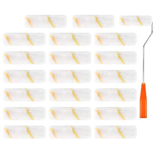 Mini Roller Brush 20Pcs Paint Roller Kit, Paint Roller Set, Mini Roller Kit + 1Pcs Paint Roller Handle for Home Wall Ceiling Decoration Reno