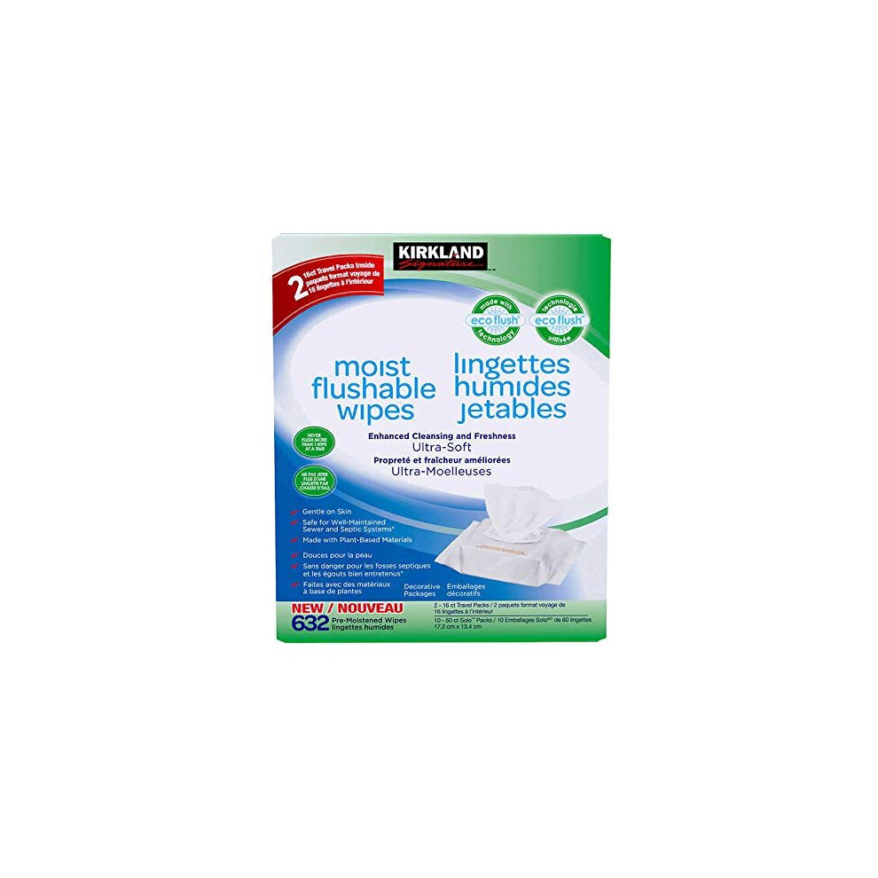 Kirkland Signature Moist Flushable Wipes 10 x 60 Pre-moistened Wipes for the Entire Family