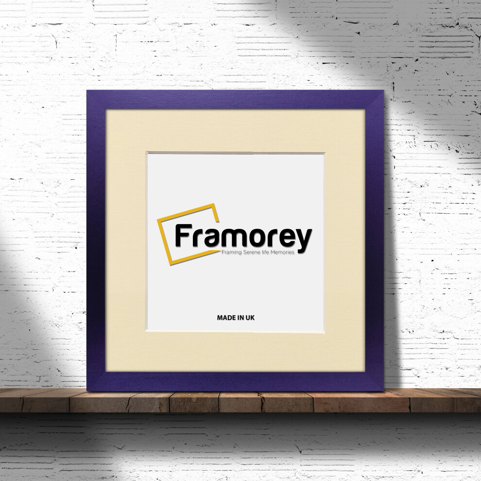 (Purple With Ivory Mount, 35x35 CM Pic (45x45CM Frame)) Square Size Purple Picture Frame Photo Frames With Multicolored Mount Flat Wooden Poster Frames