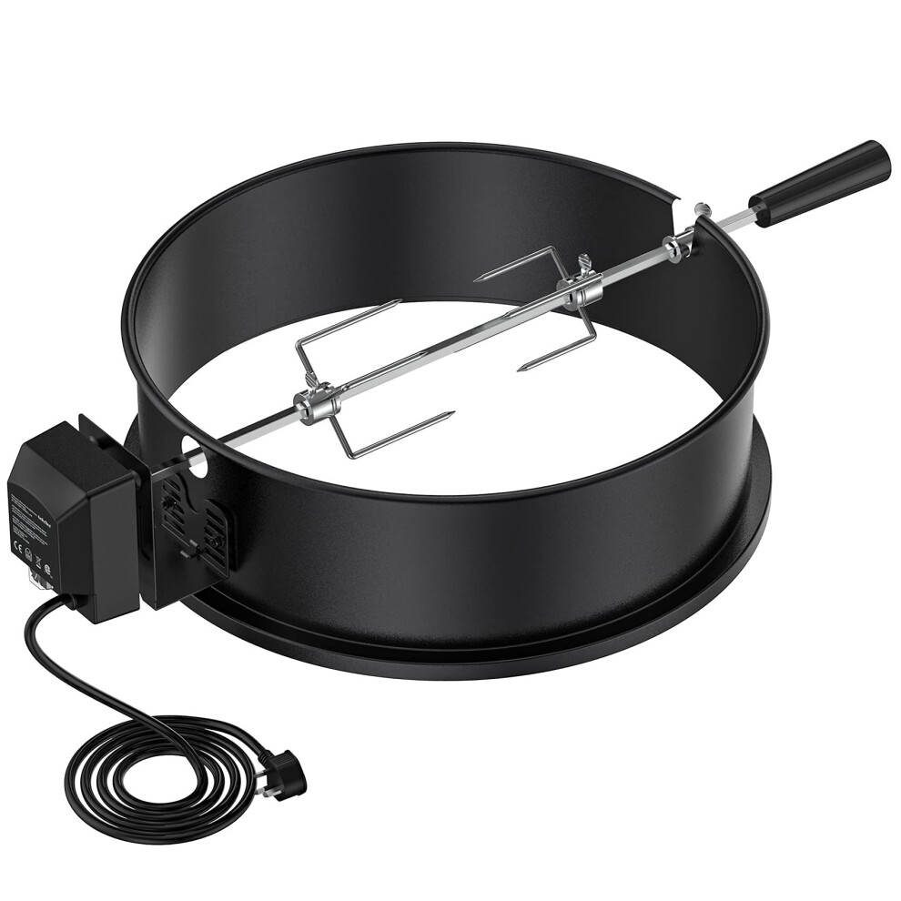 Onlyfire BRK-6009 BBQ Rotisserie Ring Kit Fits Weber 47CM Charcoal Kettle Grill with Electric Motor UK, Black Steel