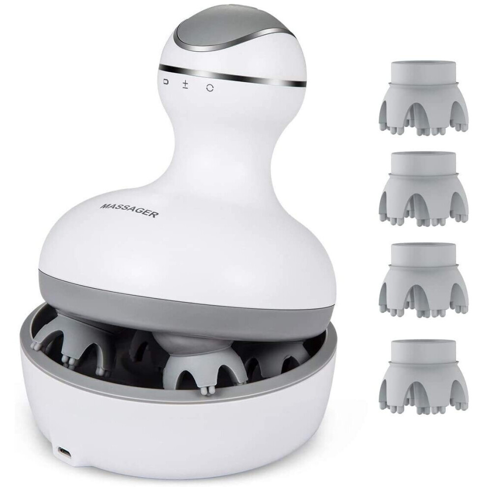 Latme Electric Scalp Massager With 4 Replacement Massage Heads Portable Head Scratcher With Tissue Kneading Nodes Gifts Idea Stress Release Massage