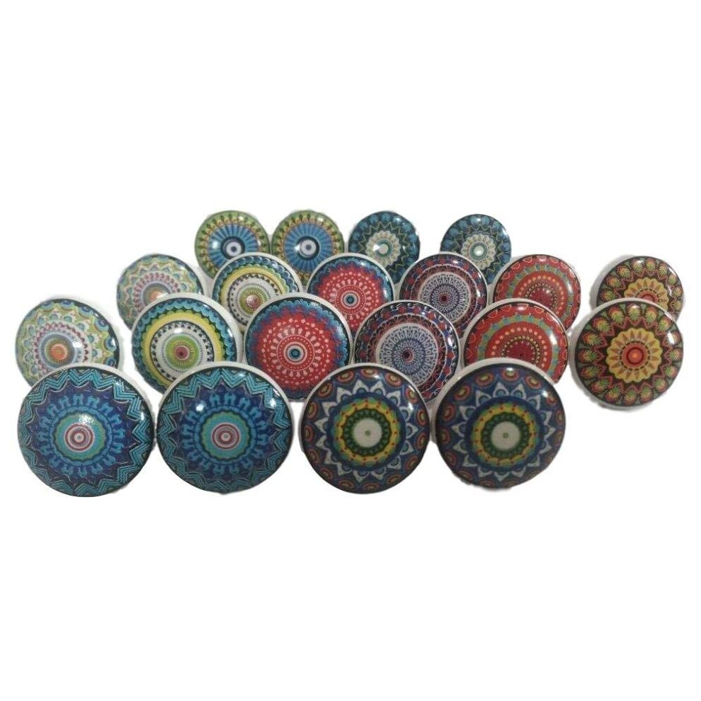 Ajuny Set of 20 Multicolor Vintage Look Flower Ceramic Knobs Door Handle Cabinet Drawer Cupboard Pull