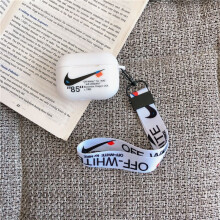 (White AirPods Pro) White Black Nike Airpods Case 1 2 Pro With Lanyard Headphones Earphone Cases