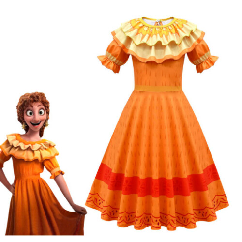 (7-8 Years) Kids Girls Encanto Pepa Birthday Party Dress Cosplay Costume Princess Halloween Fancy Dresses