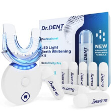 DrDent Professional LED Teeth Whitening Kit - Sensitivity Free Formula - 8 Teeth Whitening Gel Pods 33.6ml - Helps to Remove Stains - Includes Mo