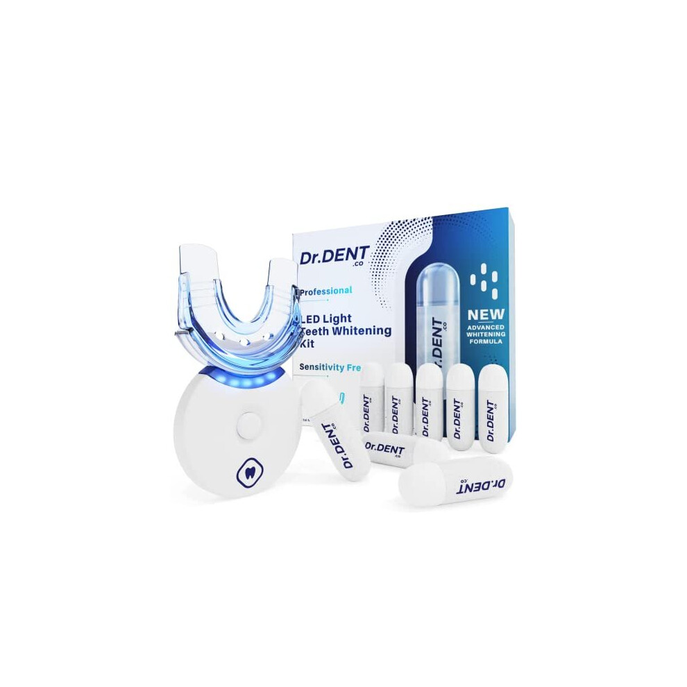 DrDent Professional LED Teeth Whitening Kit - Sensitivity Free Formula - 8 Teeth Whitening Gel Pods 33.6ml - Helps to Remove Stains - Includes Mo