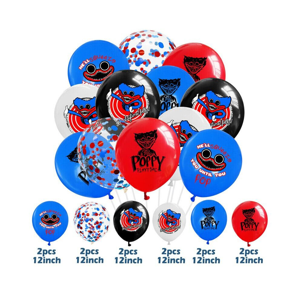 (12 Mixed Color Balloons) Poppy Playtime Huggy Wuggy Theme Birthday Party Decorations Supplies Balloon
