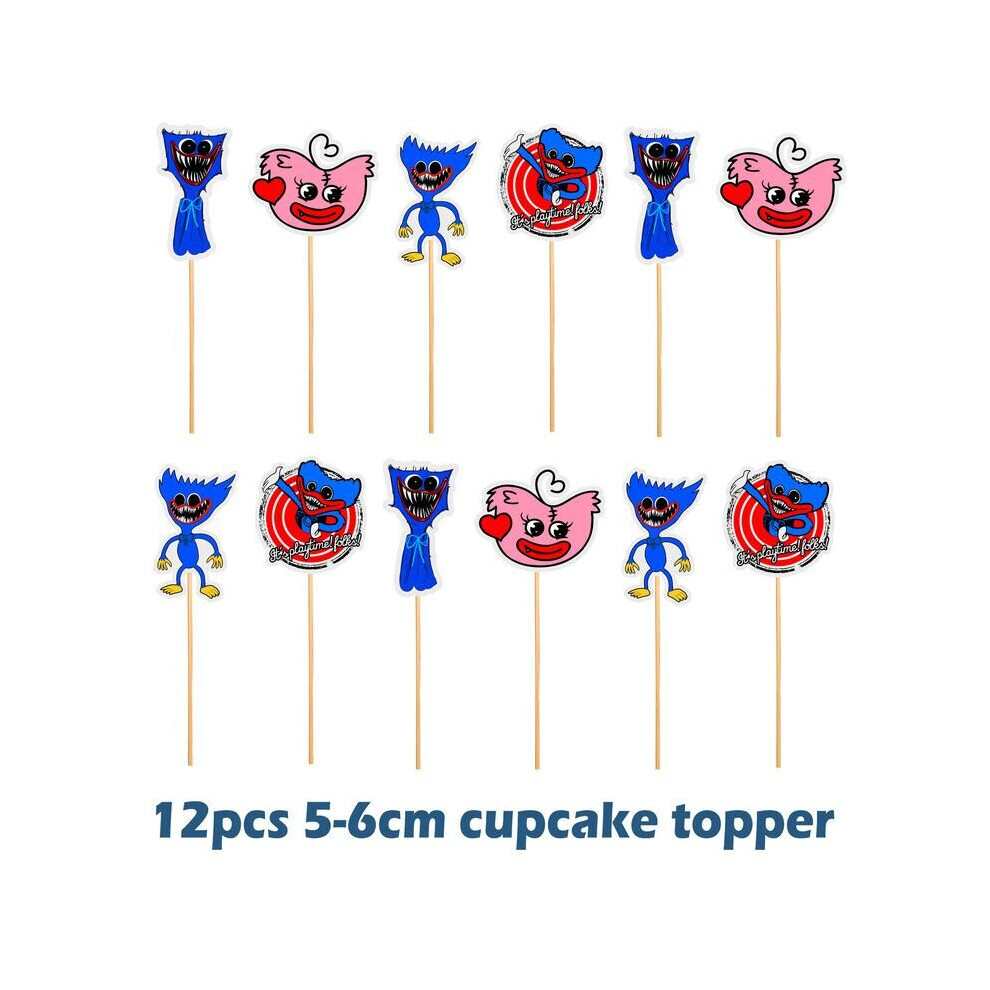 (12 Small Cake Topper) Poppy Playtime Huggy Wuggy Theme Birthday Party Decorations Supplies Balloon