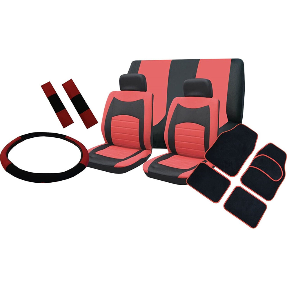 (Red) Seat Cover Set To Fit Fiat Qubo With Mats And Wheel Glove Option Of Colours Red 5059531905952