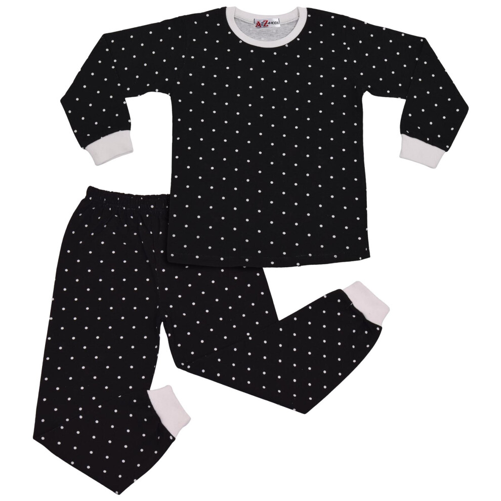 (9-10 Years, Black) Unisex Polka Dot Pyjamas 2 Piece Nightwear Set2-13