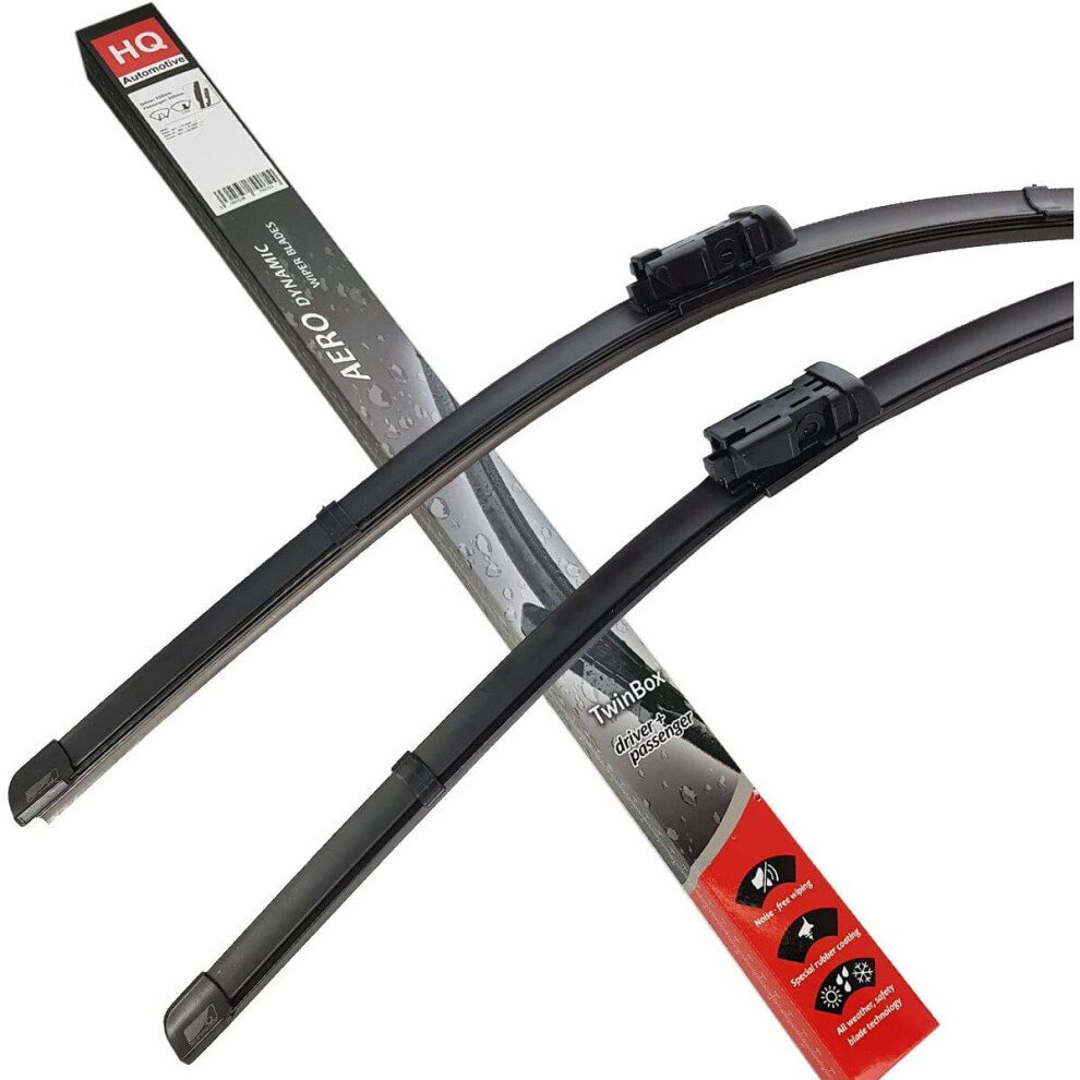 Set Of Front Frameless Flat Aero Wiper Blades Hq Automotive - Ad02-424 Twin Box 5060538792087
