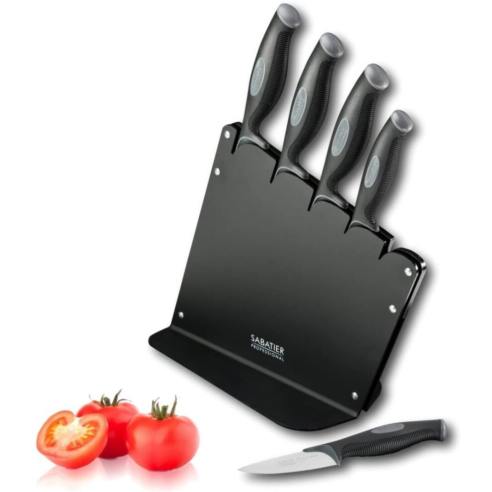 Sabatier Kitchen Knife Set Block - 5 piece. High Quality Chrome Molybdenum Stainless Steel. Finely Ground Razor Sharp Blades. Chefs/Cooks Knives. 20