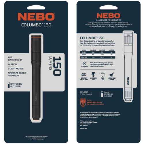 NEBO Columbo Flex 150 Pen-Sized Flashlight | Black LED Inspection/Work Light | AAA Battery Powered with with 4X Adjustable Zoom 2