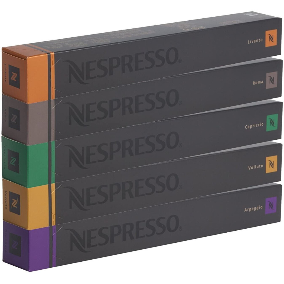 Nespresso Mixed Set - 50 Capsules - 10x Volluto, 10x Capriccio, 10x Livanto, 10x Roma, 10x Arpeggio