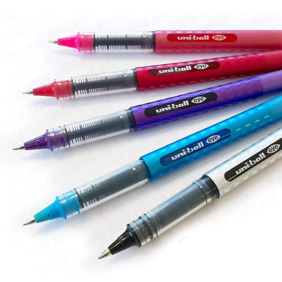 Uni-Ball Eye Designer Rollerball - Pack of 5 - Black, Light Blue, Violet, Wine Red, and Pink - UB-157D