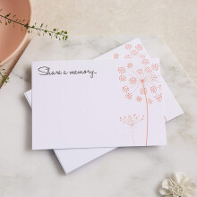 Angel & Dove 25 'Share a Memory.' Funeral Remembrance Cards with Blush Wildflower Design (A6 Postcard Size)