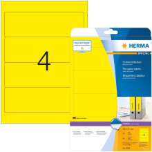 HERMA Self Adhesive Lever Arch File Labels, 4 Labels Per A4 Sheet, 80 Labels For Printers, Yellow, 192 x 61 mm (5096)