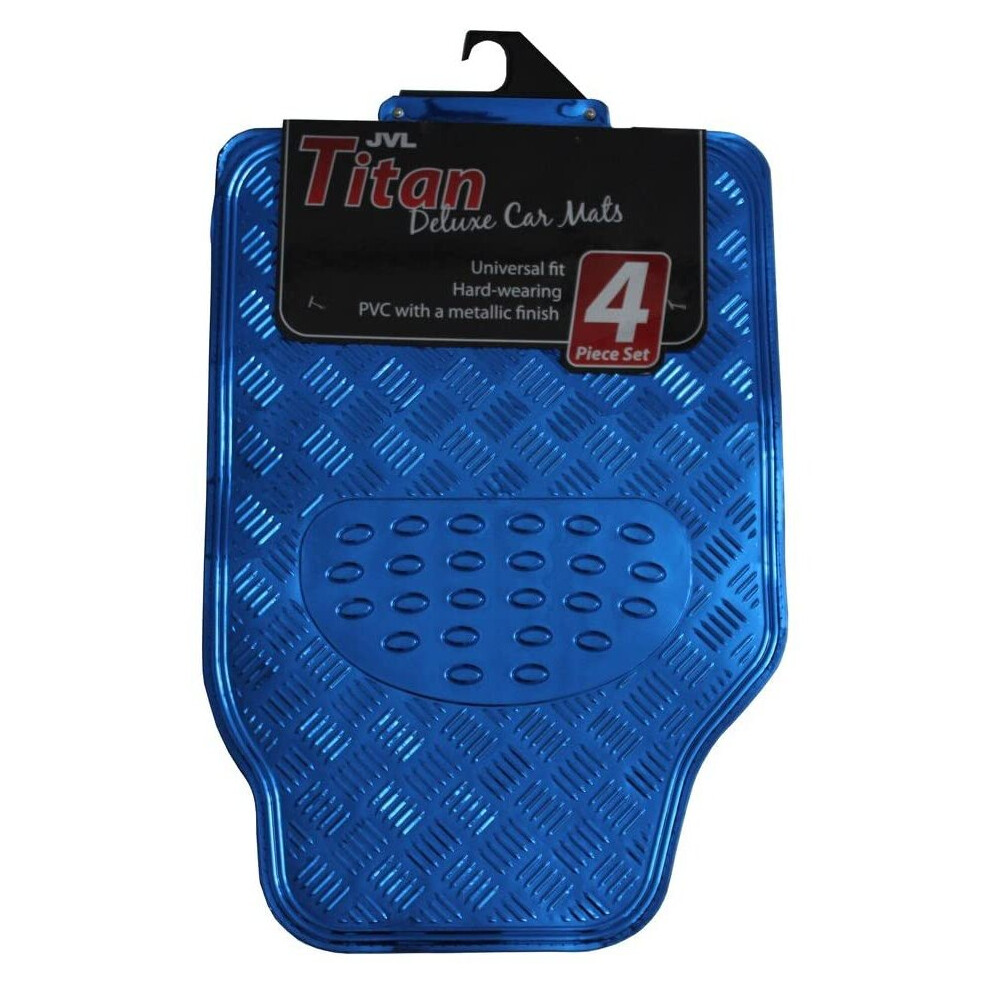 Jvl 01-693 Titan Metallic Universal Rubber Backed Car Mat Set, 4 Pieces, Blue