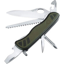 Victorinox Soldiers Knife 08 Swiss Army Pocket Knife, Large, Multi Tool, 10 Functions, Locking Blade, One Hand, Green/Black