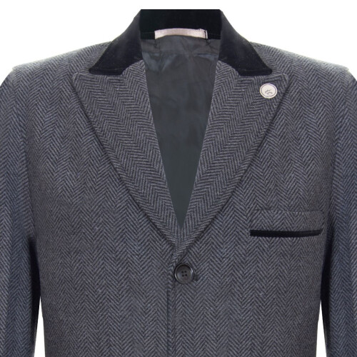 (38) Mens 3/4 Long Overcoat Herringbone Tweed Blinder 1