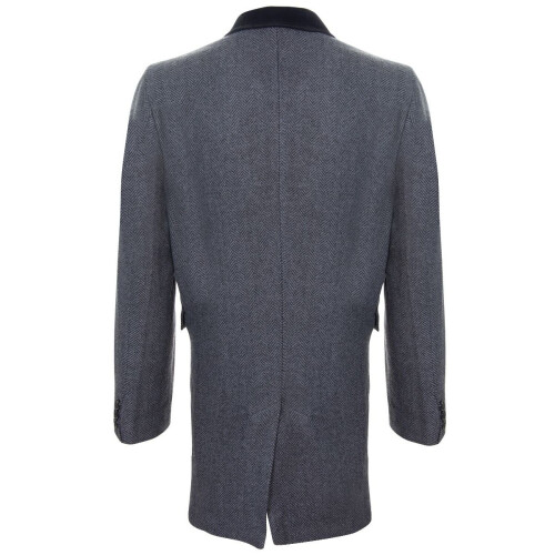 (38) Mens 3/4 Long Overcoat Herringbone Tweed Blinder 2