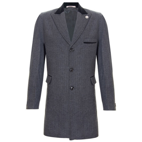 (38) Mens 3/4 Long Overcoat Herringbone Tweed Blinder
