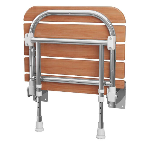 Cassellie Shower Seat Wooden Folding Adjustable Wall Mounted 1
