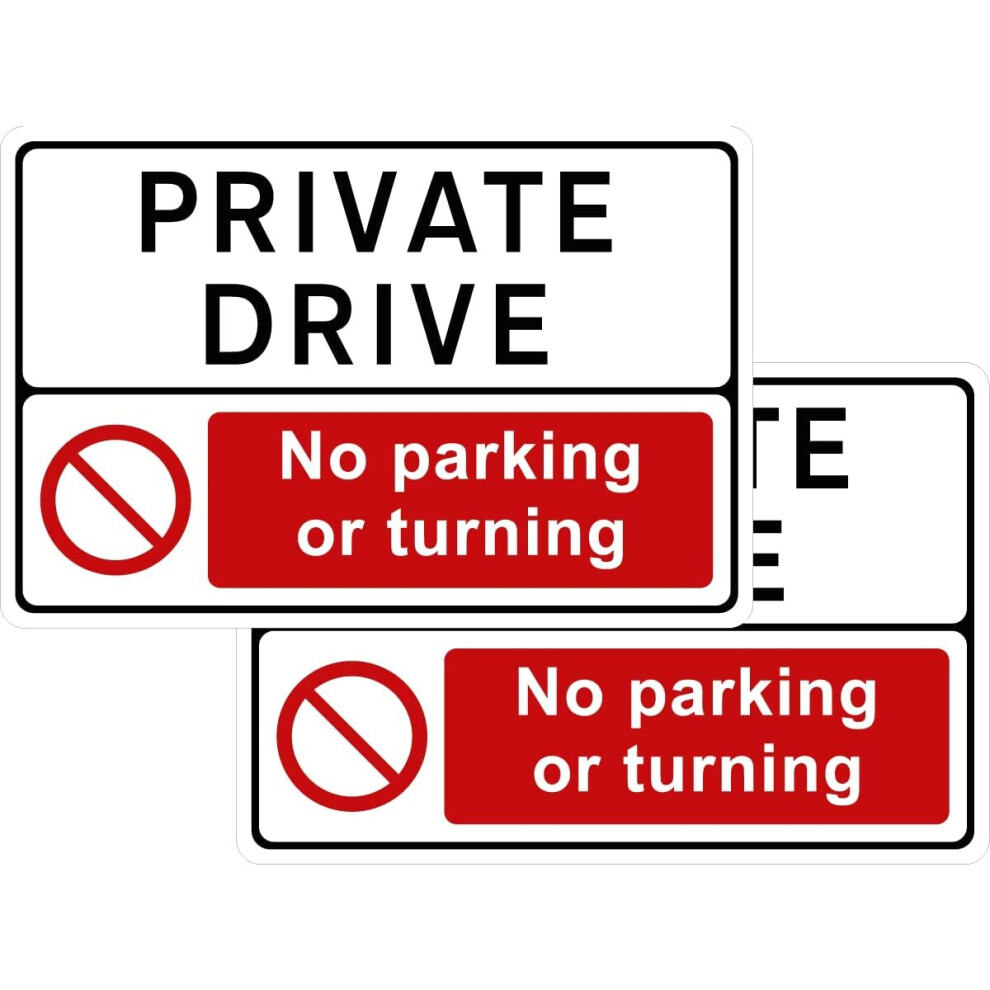 Pack of 2 rigid plastic signs 300mm x 200mm x 3mm - Private Drive No turning or parking (with rounded corners)-image-OPC-P8YF777-NEW