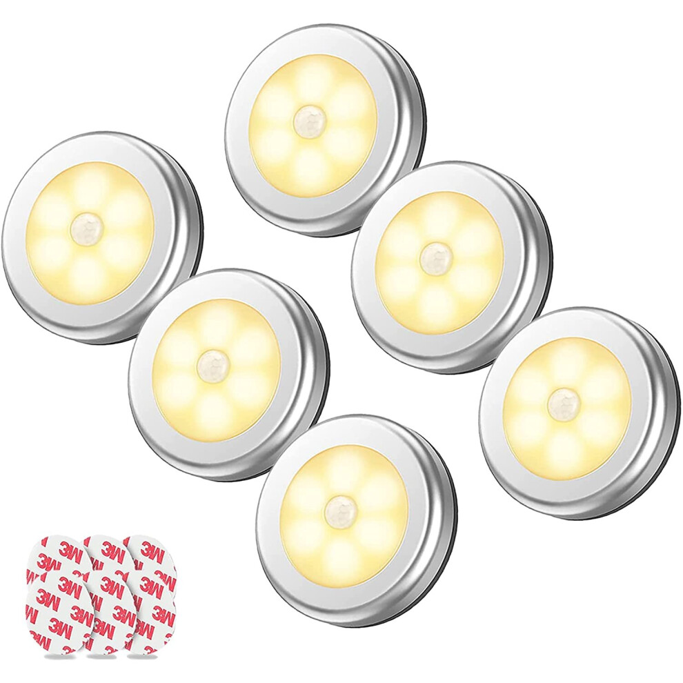 HJ8U: 6-Pack Battery-Powered Motion Sensor LED Night Lights, 20 Lumens, Auto On/Off, Stick-On or Magnetic, for Wardrobe/Closet/Kitchen/Hallway