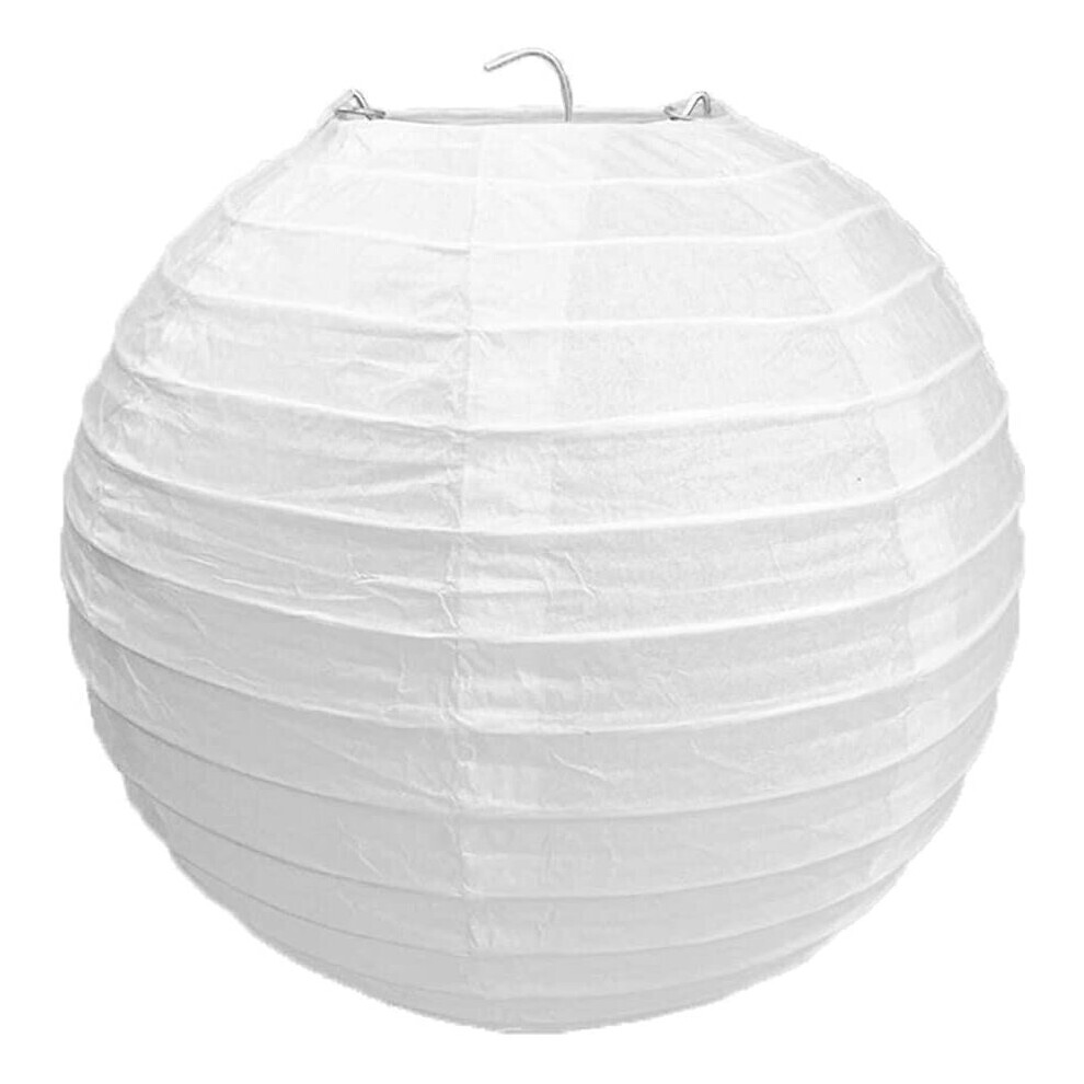 Other Classic Round Paper Ribbed Lampshade Lantern Bamboo Style For Wedding Decor - 30cm / 12", 60 W (White)