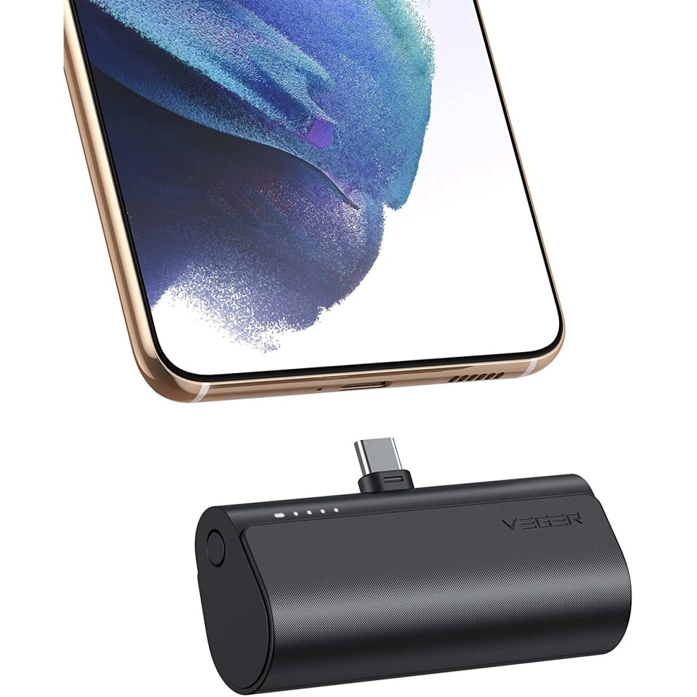 Veger 5000Mah Mini Power Bank With Built-In Usb-C Connector Â 20W Pd / 18W Qc Quick Charge, Lipstick-Size, Compatible With Usb-C Phones (Hj8u) Black 6970453555140