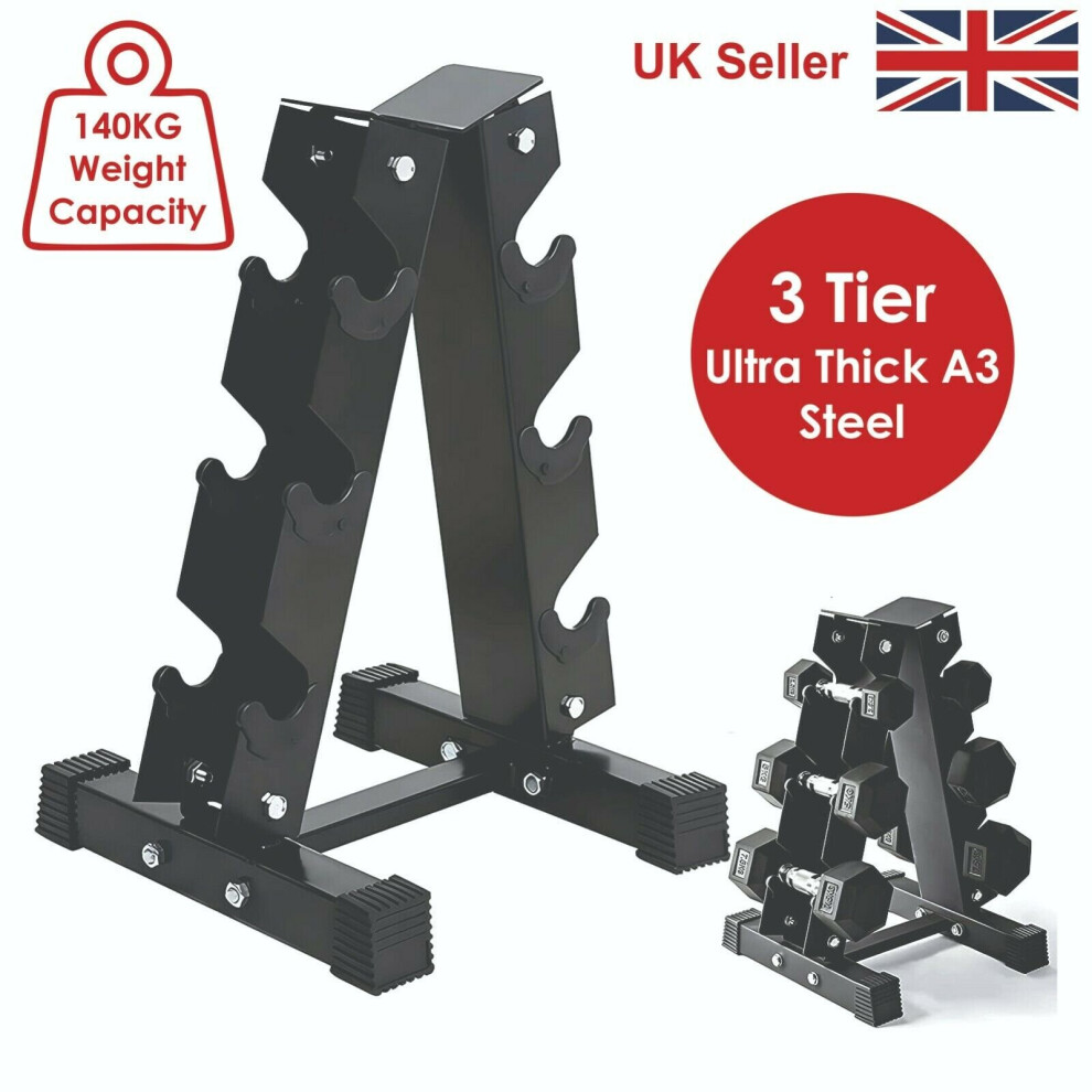 3 Tier Dumbbell Rack Storage Stand Tree Hex Vertical Weight