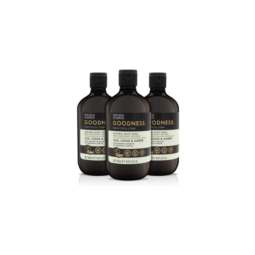 Baylis & Harding Goodness Oud, Cedar & Amber Bath Soak, 500ml (Pack of 3) - Vegan Friendly