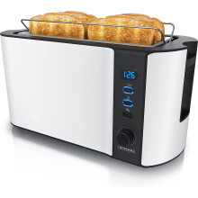 arendo - Frukost 4 slice long slot toaster - double wall housing – with warming rack – 6 browning settings – auto bread...