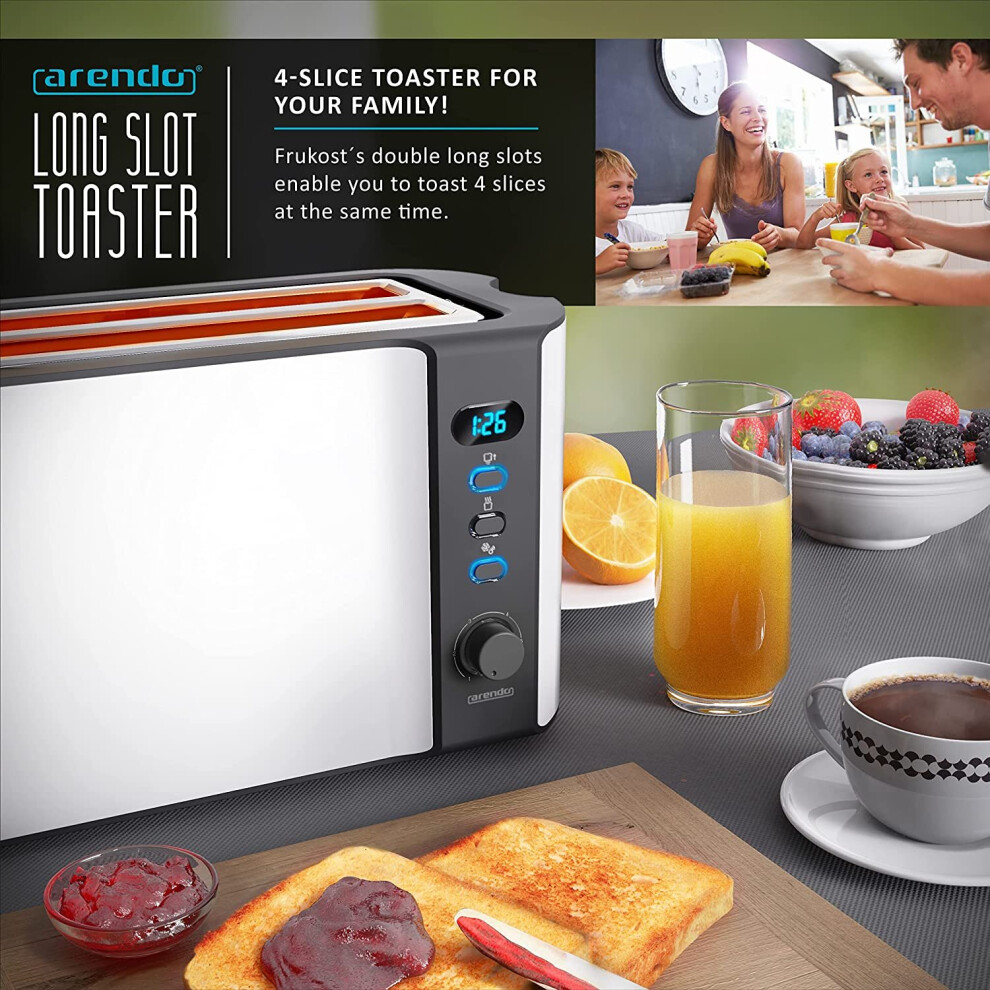 arendo---frukost-4-slice-long-slot-toaster---double-wall-housing---with-warming-rack---6-browning-settings---auto-bread
