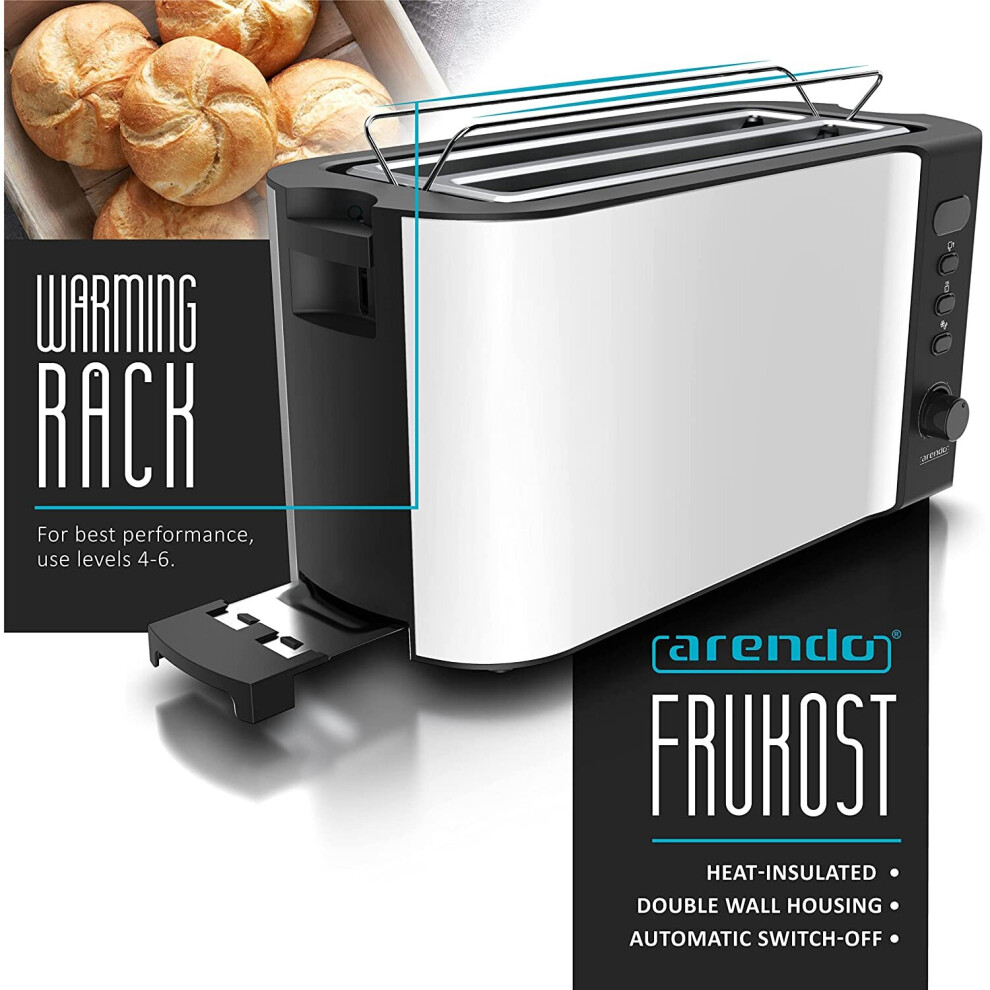 arendo---frukost-4-slice-long-slot-toaster---double-wall-housing---with-warming-rack---6-browning-settings---auto-bread