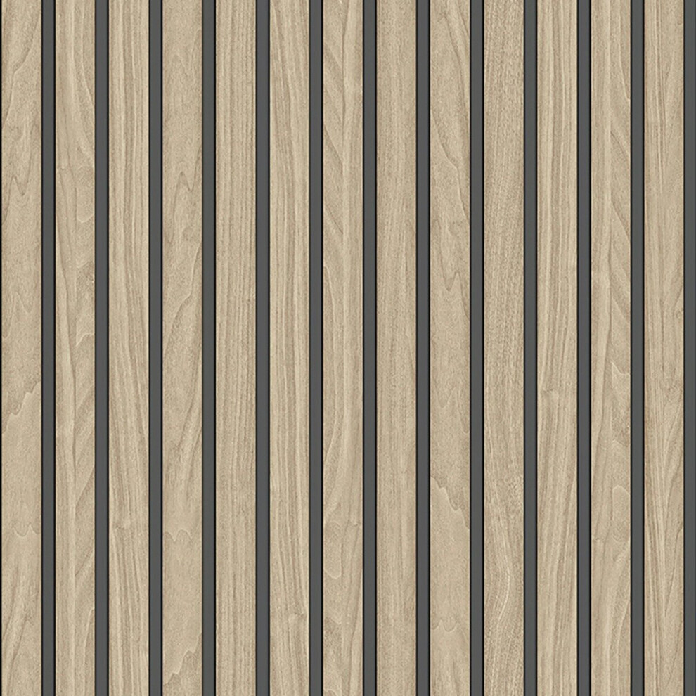 Belgravia Decor Wood Slat Light Oak Wallpaper - 10m x 53cm - Brown Vinyl - Image 4
