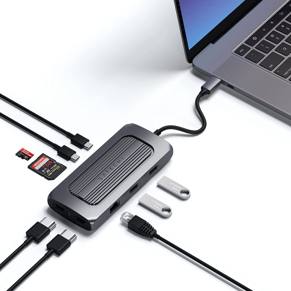 Satechi Usb-C Multiport Mx Adapter Â Dual 4K Hdmi, Usb-C Pd Charging, Gigabit Ethernet, Usb-C Data Â Compatible With 2021... 810086360130