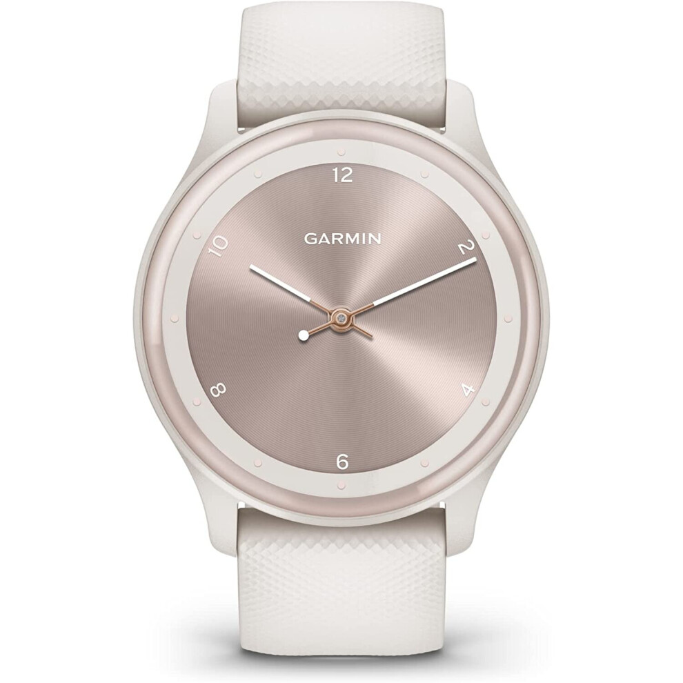 Garmin Vívomove Sport Hybrid Smartwatch With Hidden Touchscreen Display, White Cream Silicone White,Cream