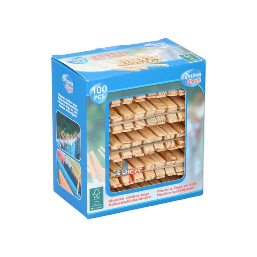 Edco Wooden Cloths Pegs Clips 100Pcs