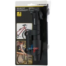 Dunlop Travel Bike Mini Pump 17355 - Dual-Valve (Presta/Schrader) Alloy, Fold-Out T-Handle, Mounting Bracket, Compact & Lightweight