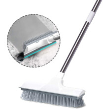 Floor Scrub Brush with Long Handle, 2 in 1 Scrape and Brush Stiff Bristle Shower Cleaning Sweeping Deck Brush Push Broom Brush...