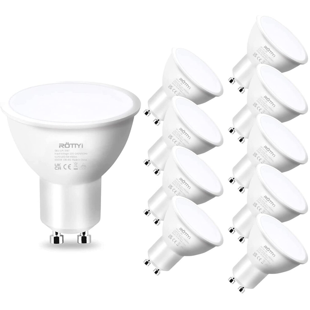 ROTTYI GU10 LED Light Bulbs ,6500K Daylight White, 5W 450LM Energy Saving Light Bulb,50W Halogen Bulb Equivalent,100 Beam...-image-OPC-P8YFDPD-NEW